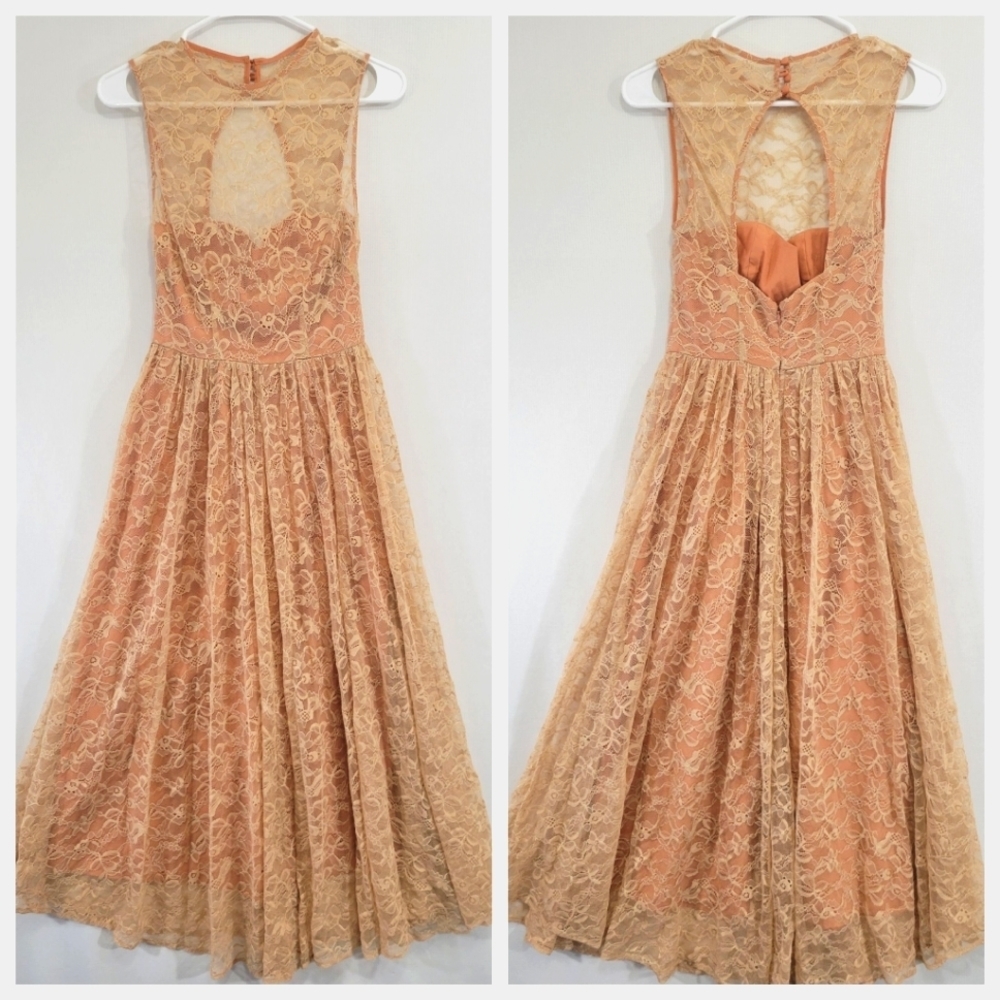 ASOS Lace Burnt Orange Midi Dress size 4